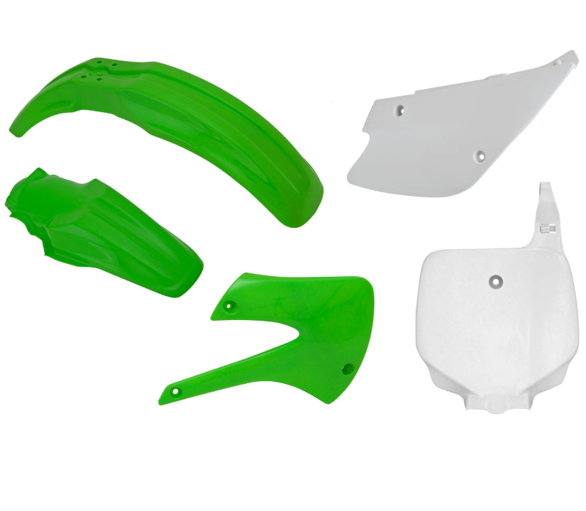 Kawasaki kx 100 kit plastiche 5 pezzi verde bianco 1998 2013