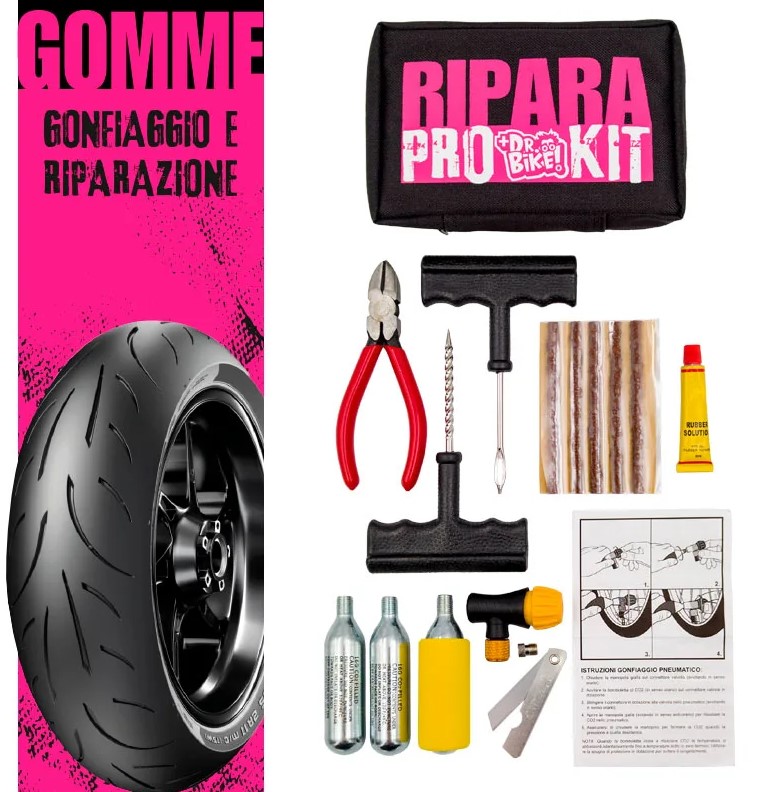 Kit ripara gomme pneumatico tubeless pro dr.bike
