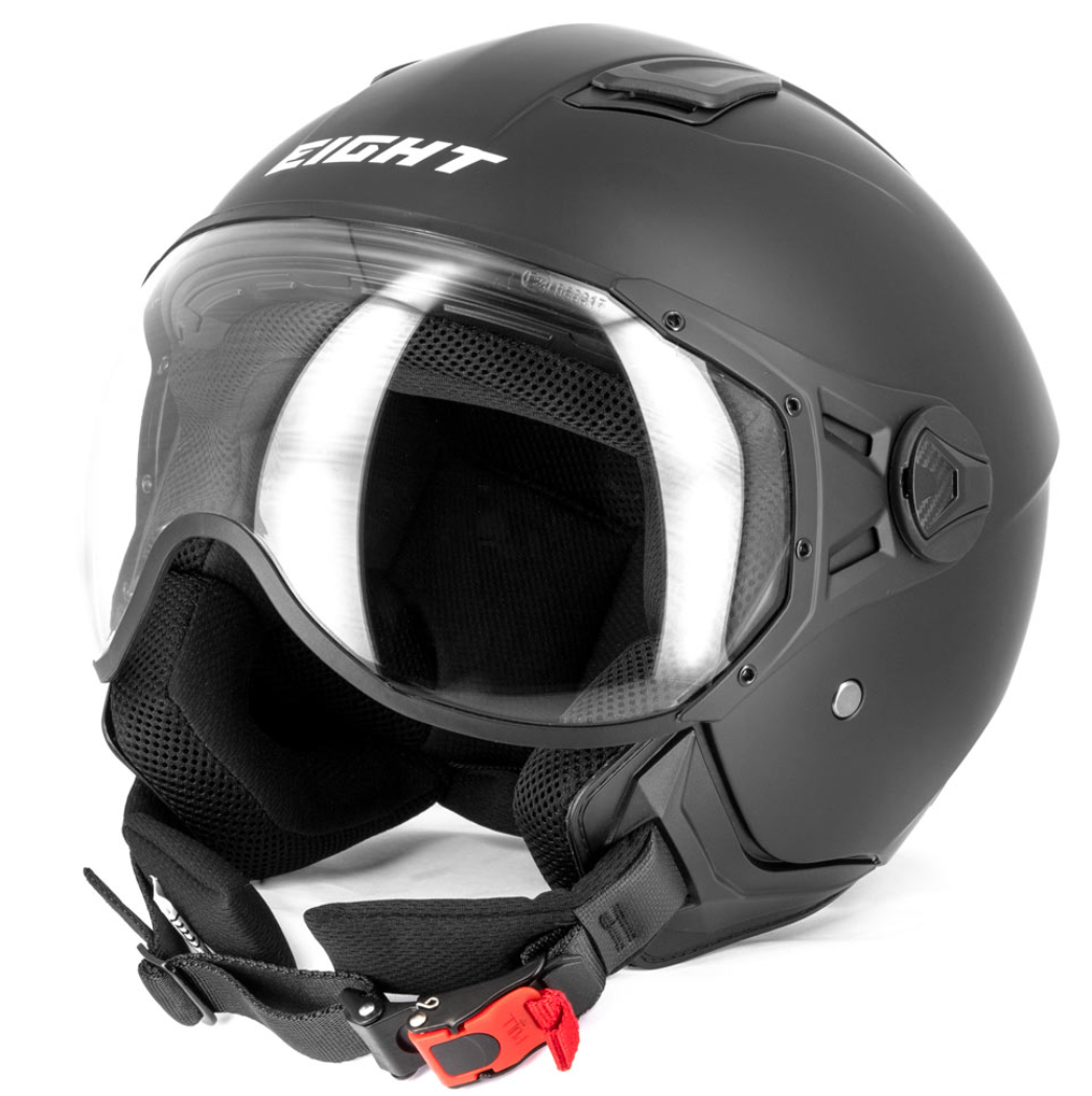 Casco jet visiera aviatore - nero mat moto scooter m