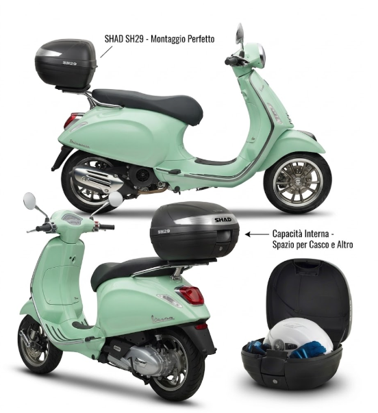 Piaggio vespa primavera / s 50 kit piastra supporto portapacchi + bauletto sh29 2014 2026