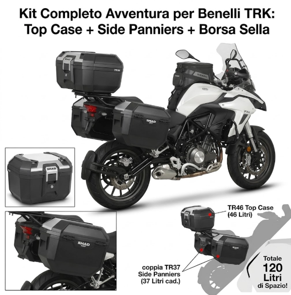 Benelli trk502 500 kit tris valigie bauletto top case tr 46 + attacchi 2020 2026