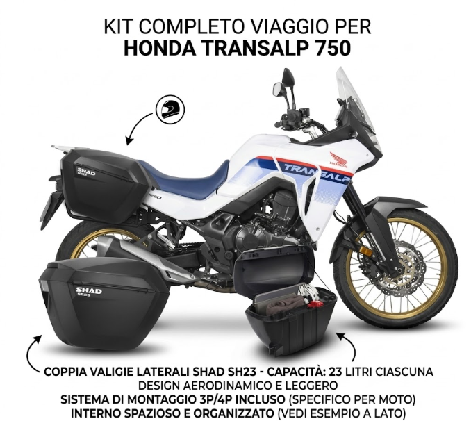 Honda transalp 750 kit 4p system attacco laterale + valigie sh23 2023 2026