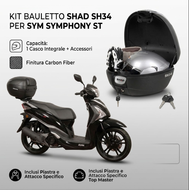 Sym symphony 50 s / lx / sr 50 kit staffa portapacchi + bauletto sh34 2015 2026